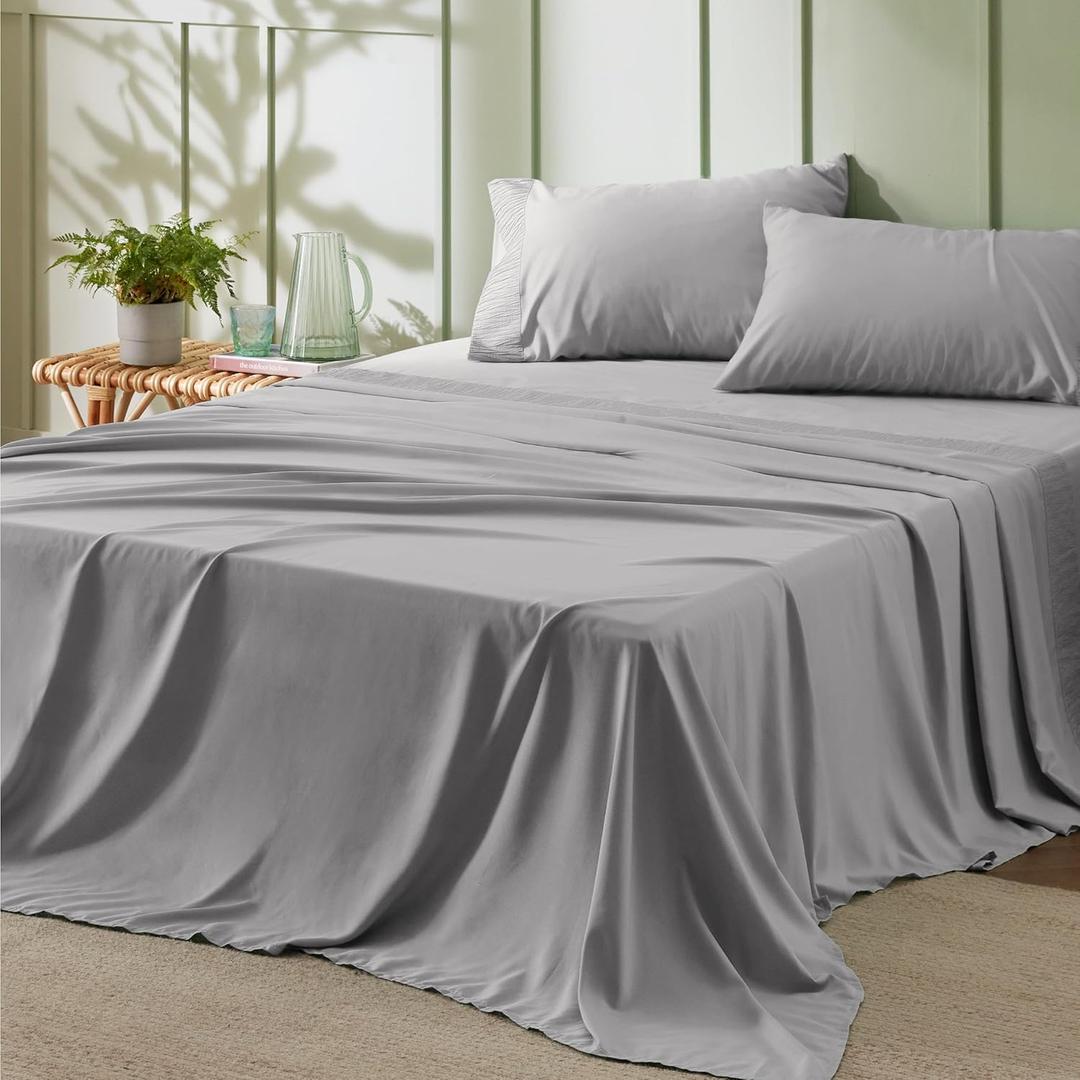 Bedsure King Size Sheets Set - 4 Pieces Soft King Sheets - Breathable & Cooling - Hotel Luxury - Easy Care Polyester Microfiber Bedding for Women, Men, Grey