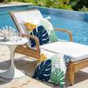 OTOSTAR Outdoor Waterproof Throw Pillow Covers 18x18 Inch Set of 2 Double-Sided Dark Blue Yellow Tropical Leaf and Flower Spring Summer Decorative Pillow Cases for Patio Funiture Garden Balcony Couch