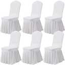 Dimatic Dining Room Chair Covers Set of 6, Stretch Parsons Slipcovers with Skirt Super Fit Spandex Chair Seat Protector Cover for Dining Room, Hotel, Ceremony (White)