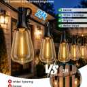 60FT(50+10) String Lights Outdoor, 2FT Bulb Spacing, Waterproof Shatterproof Warm White ST38 LED Edison Bulbs, Extension Cord, Plug in Connectable Hanging Patio Lights for Outside, Backyard