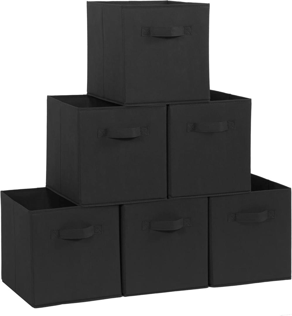 STORAGE MANIAC Storage Cubes, 11 Inch Durable 6 Pack Fabric Foldable Collapsible Bins with Handles for Organization, Closet, Shelves, Offices, Toys, Black (Black-6 Pack)