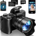 8K Digital Cameras for Photography - Autofocus 88MP WiFi Vlogging Camera for YouTube with Dual-Lens - 16X Digital Zoom Vlog Camera with Lens Hood, Flash, Touch Screen, 2 Batteries, 32GB TF Card