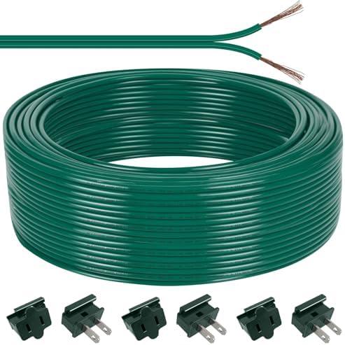 100FT SPT-1 Christmas Electrical Wire with 6pcs Vampire Plugs, 18/ 2 Gauge Low Voltage Extension Cord, 18 AWG 2-Conductor Flexible Wire for Outdoor Holiday Lights, Landscape Lighting