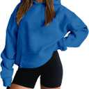 onlypuff Women Hoodies Casual Pullover Long Sleeve Sweatshirt Kangaroo Pocket Drop Shoulder Sweater (Small, Colorful Blue)
