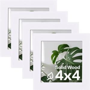 Egofine 4x4 Picture Frames Set of 4, Made of Solid Wood Covered by Plexiglass Display 4x4 for Table Top Display and Wall Mounting Photo Frame, White