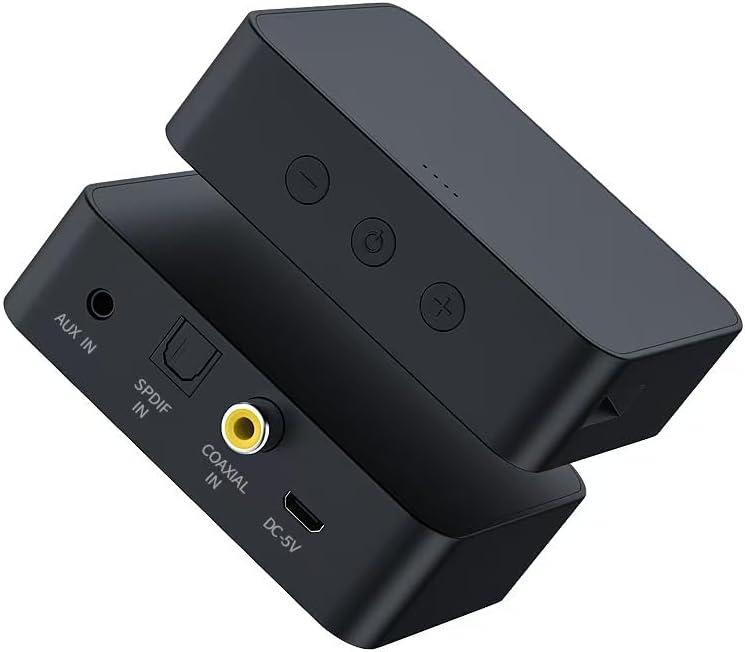 Optical Bluetooth 5.0 Transmitter Receiver for TV to Headphones with Volume Control, Low Latency Wireless Audio Adapter Support AUX/Coaxial/Optical Audio Inputs for TV/PC/Airplane, No Battery