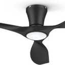 TALOYA Ceiling Fans with Lights,52 inch Modern Low Profile Ceiling Fan with Quiet Reversible DC Motor,Flush Mount,3CCT, Black Ceiling Fan for Bedroom Living Room Kitchen and Patio