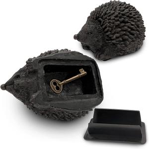 Hedgehog Key Hider Outdoor Resin Waterproof Fake Rock Hide a Key, Secure Spare Key Holder with Secret Storage, Weather Resistant Garden Decor for Indoor & Outdoor Use