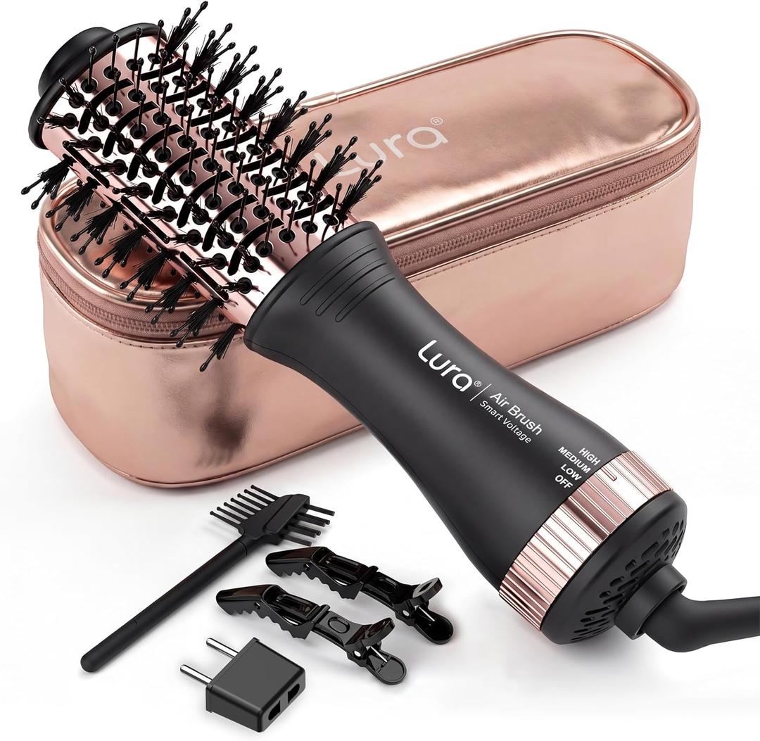 Automatic Dual Voltage Hair Dryer Brush with European Plug,Mini Travel Blow Dryer Brush for Women,Portable Light Weight One Step Hair Dryer and Styler for Kids