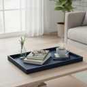 25 * 15 Inch Rectangular Ottoman Tray | Textured PU Leather, Waterproof & Heat-Resistant Storage for Coffee/Dining Tables, Sofa, Bed, Entertainment & Party (Navy Blue, 25 * 15in)