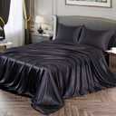 Vonty Satin Sheets Full Size Silky Soft Satin Bed Sheets Black Sheet Set, 1 Deep Pocket Fitted Sheet + 1 Flat Sheet + 2 Pillowcases (Full, Black)