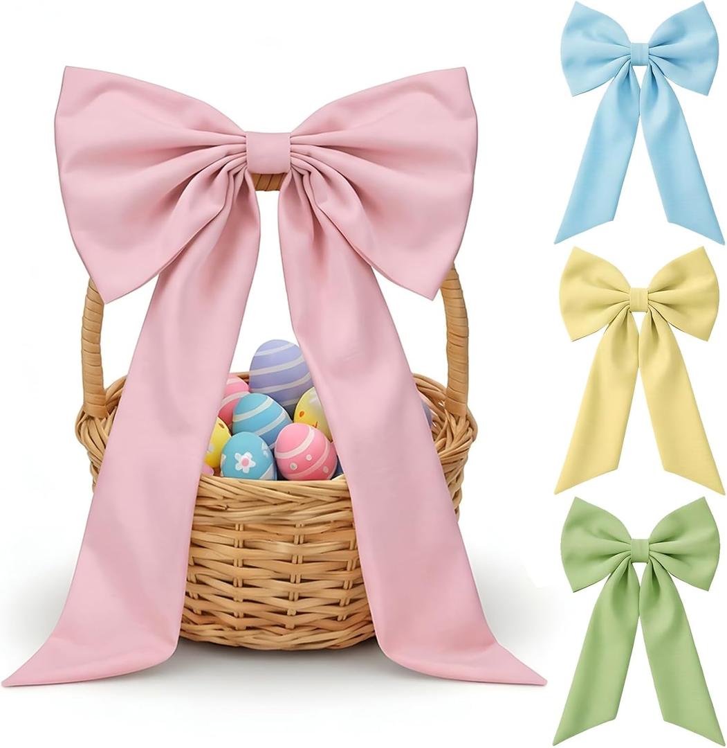 Suclain 4 Pcs Easter Basket Bows Spring Wreath Bow 11.8 x 19.7 Inch Colorful Gift Bows for Easter Wreath Tree Decorations Spring Home Front Door Decor DIY Craft Indoor and Outdoor(Simple)