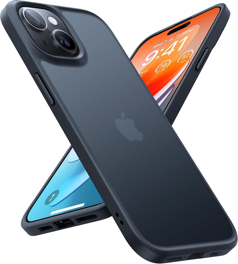 TORRAS Designed for iPhone 15 Case [12FT Military Grade Drop Protection] Protective Shockproof Hard Matte Slim Phone Case for iPhone 15 Phone Case with Translucent Back Silicone Edge, Black