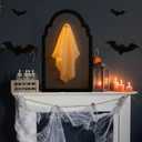 Halloween Hologram Ghost Mirror with Creepy Eyes Night Light,Halloween Ghostmirror Spooky Halloween Haunted House Decor,Black Wood Frame (S)