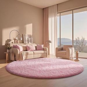Ophanie Round Rugs 6Ft Pink Circle Area Rug, Fuzzy Bedroom Carpet, Large Shag Plush Floor Kawaii Christmas Living Room Rugs 6 foot,Cute Room Decor for Kids Teen Girls Baby Home Decor Aesthetic,Nursery