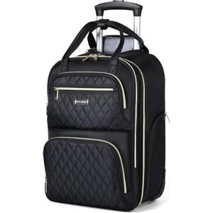 Rolling Backpack for Women, 15.6 Inch Travel Laptop Wheeled Backpack, 30L Roller Carry on Luggage for Adults Business College Work Overnight, Stylish Personal Item Suitcase, Black