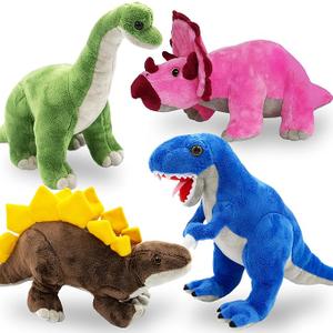 Stuffed Toy Dinosaur Animal Set – Set of 4 Dino Stuff Toy for Toddlers – with Volcano Zipper Carry Bag – Bright & Vibrant Plush Toy Set – Stuffed Dinosaur Toy for Kids –Easy to Carry