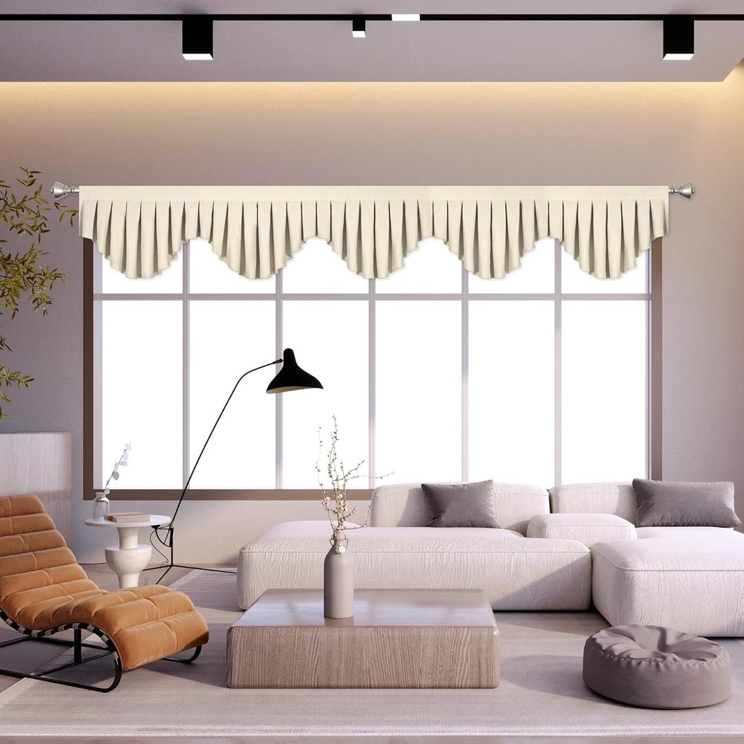 OYRING Energy Efficient Rod Pocket Curtain Valance Blackout valances for Windows for Living Room Kitchen and Bedroom,Beige Width 110 inch,1 Panel
