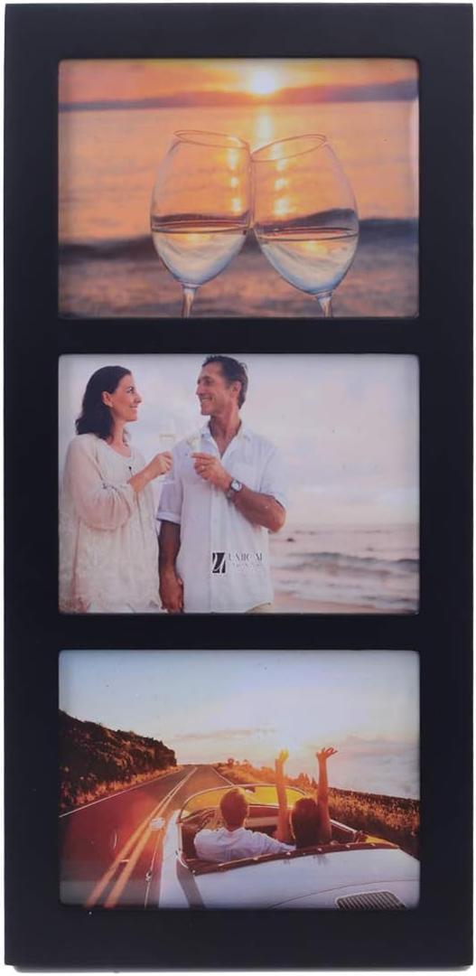 5x7 3-Opening Collage Picture Frame with Shatter-Resistant Glass & Black Wood Photo Frames for 5x7 Inch Pictures Display Made for Tabletop Stand and Wall Mounting