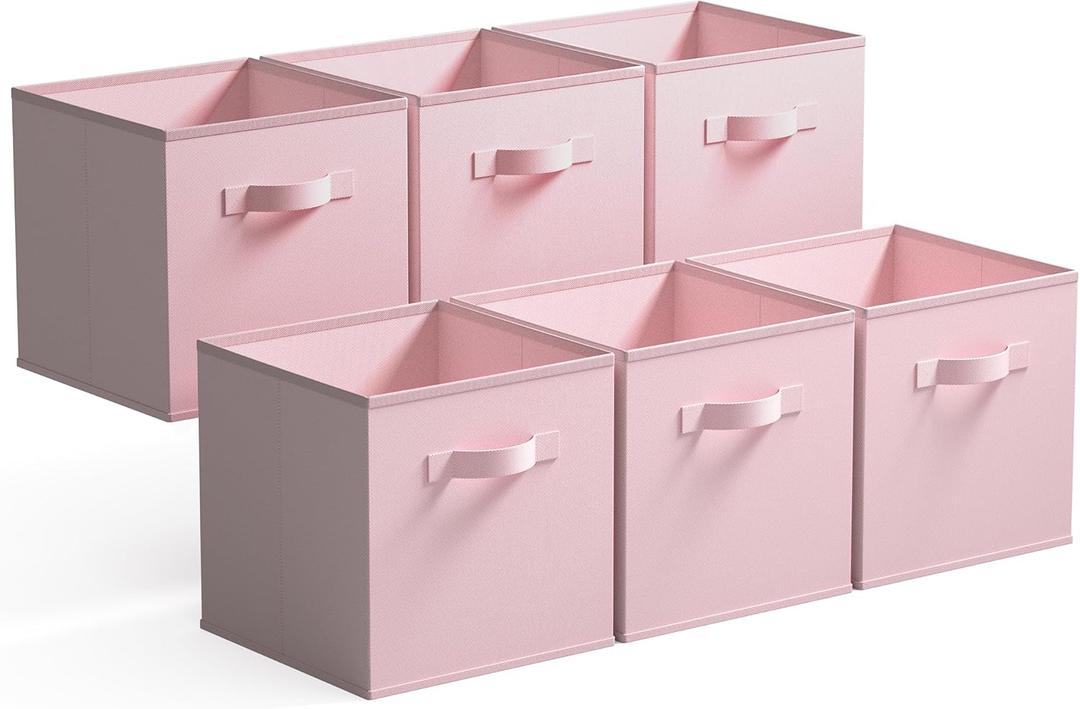 GRANNY SAYS Cube Storage Bins, 11 Inch Storage Cube Organizer, Collapsible Fabric Storage Cubes with Handle, Decorative Cube Storage Organizer for Shelves, Closet, Pink, 6-Pack