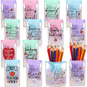 Outus 12 Pcs Teacher Appreciation Week Gifts Bulk Teacher Bubble Pen Holder Cute Thank You Gift Pencil Cups Inspirational Pencil Stationery Organizer for Teachers Gift from Students