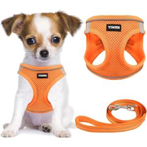 YIMEIS Dog Harness and Leash Set, No Pull Soft Mesh Pet Harness, Reflective Adjustable Puppy Vest for Small Medium Large Dogs, Cats (Orange01, X-Small (Pack of 1)