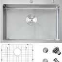 HOTIS 24 x 18 Inch Drop In Kitchen Sink, Overmount 304 Stainless Steel RV Laundry Utility Sink, Topmount Extra-thick 16 Gauge Brushed Nickel Single Bowl Sink with Dish Grid & Drain