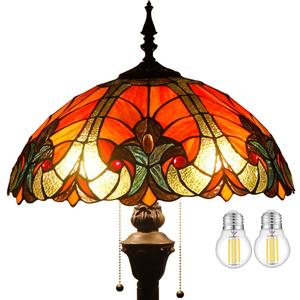 WERFACTORY Tiffany Floor Lamp Red Brown Liaison Stained Glass Standing Reading Light 16X16X64 Inches Antique Pole Corner Lamp Decor Bedroom Living Room Home Office S160R Series