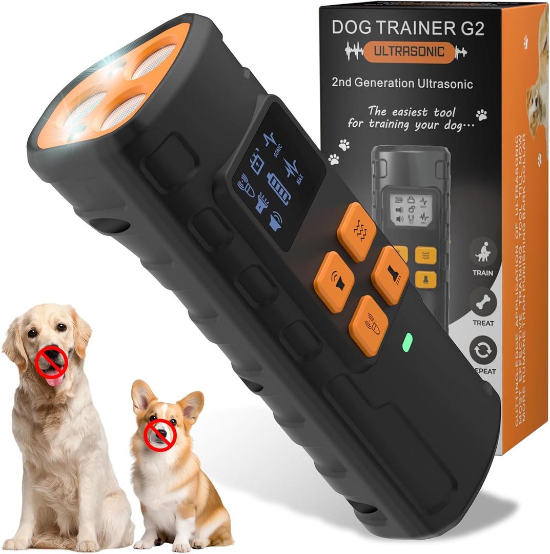 2025 Dog Bark Deterrent Devices Dog Ultrasonic Dog Training Device Safe & Effective Portable Anti Barking Device for Dogs Indoor Outdoor Use with Flashlight & Beep (BLACK)