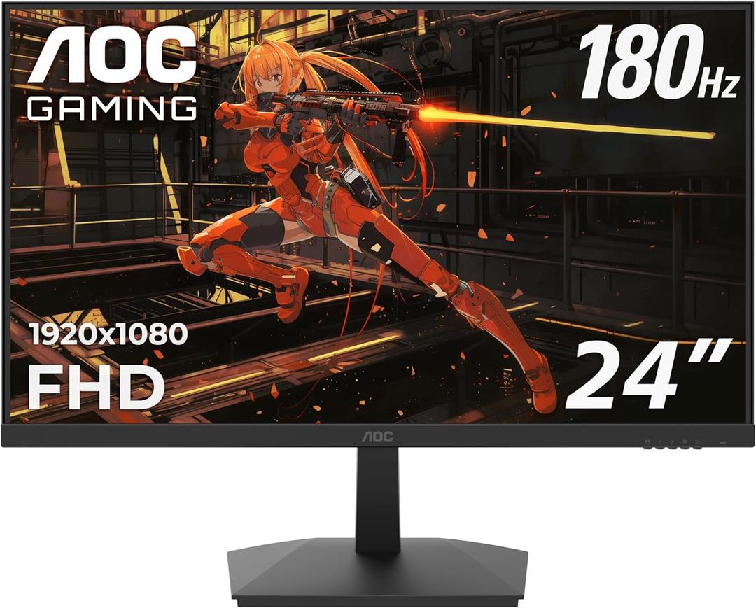 AOC 24G15N 24 inch Gaming Monitor, Full HD 1920x1080, 180Hz 1ms, 1x HDMI 2.0, 1x Display Port, AMD FreeSync, 3-Sided Frameless, HDR Ready, Console Gaming Ready, 3-Year Zero-Bright-Dot