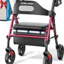 Foldable Rollator Walkers with Seat for Seniors, 8'' Big Wheels, 350 lb. Weight Capacity, Adjustable Handles and Seat Height, Lightweight Rolling Walker, Red