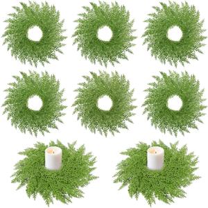 6PCS Christmas Cedar Candle Rings Wreaths 12 Inch Artificial Pine Garland Candle Ring Holder for Christmas Cabinet Table Chair Windows Wedding Doors Xmas Tree Centerpiece Decorations (Norfolk Pine Style-02)