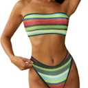 ZAFUL Women Strapless Textured Bandeau Bikini 2 Piece Swimwear Cheeky Solid Lace up Bathing Suits (Medium, 0-green)