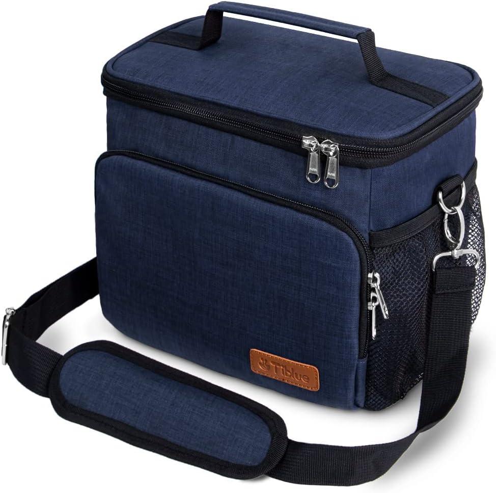 Tiblue Insulated Lunch Bag for Women/Men, Reusable Lunch Box for Office Work School Picnic Beach, Leakproof Freezable Cooler Bag with Adjustable Shoulder Strap for Kids/Adult(Medium, Navy Blue)