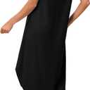 Rooscier Women's Short Sleeve Sleepshirt Button Nightshirt Full Length Sleepwear with Pockets (Black)