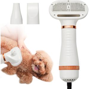 3-in-1 Pet Hair Dryer Brush for Dogs & Cats Portable, Dog Hair Blower & Slicker Brush Adjustable Temp (Low/Middle/High), Overheat Protection