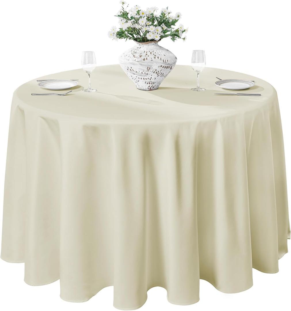 VidaFete 1 Pack Tablecloth 120inch Round Table Cloth Polyester, Stain Wrinkle Resistant Polyester Dining Table Cover for Kitchen Dinning Party Wedding Round Tabletop Buffet Decoration(Ivory)