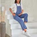 Maternity Overalls Bib Straight Leg Ankle Length Maternity Denim Overalls for Pregnant Woman (Blue, M)