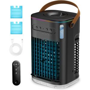 3-IN-1 Portable Air Conditioners, Personal Air Cooler w/2Ice Packs & 1.2L Water Tank, Remote, Powered by USB, Mini Air Conditioner for Desktop Bedroom Room,Dark Gray No Battery