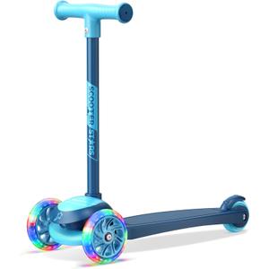 3 Wheel Scooter for Kids, Smooth Light Up LED Front Wheels, Wide Anti Slip Deck, Rear Foot Brake, Easy Lean to Steer Maneuvering, Indoor & Outdoor Ride On Toys for Ages 2 Up, Blue