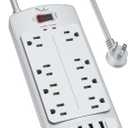 Surge Protector Power Strip - Nuetsa Flat Plug Extension Cord with 8 Outlets and 4 USB Ports, 6 Feet Power Cord (1625W/13A), 2700 Joules, ETL Listed, Grey
