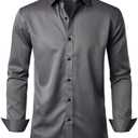 JEMITOP Men's Stretch Wrinkle Free Dress Shirts Formal Wedding Prom Slim Fit Long Sleeve Button Down Shirt L