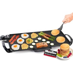 XL 24-Inch Pancake Griddle, Non-Stick Coated Electric Griddle with Removable Plate, Cool-Touch Removable Handles and Slide-Out Drip Tray 1800W, for Breakfast Pancakes, Burgers, Eggs, Black