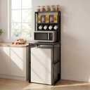 KirKical Mini Fridge Stand Shelf with Storage, Bakers Rack Coffee Bar Table Microwave Oven Stand with Mini Fridge Space for Home Kitchen Dorm, Slate Grey, 22.8"W X 22.1"D X 65.1"H