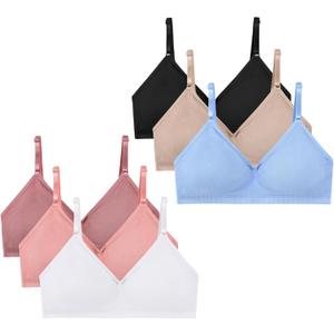 MIK-QUE Girls Seamless Training Bras Adjustable Straps Sports Bras 8-10,10-12,12-14 (Medium, Eraser Red + Coffee Color + Skin Tone + Fresh Sky Blue + White + Black)