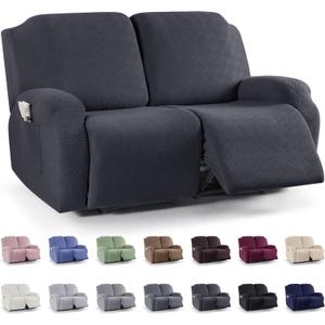 KinCam Recliner Covers, Stretch Reclining Chair Covers, Recliner Sofa Slipcovers Stripe Jacquard Recliner Couch Covers Furniture Protector Covers (2 XL Seater, Charcoal Gray)