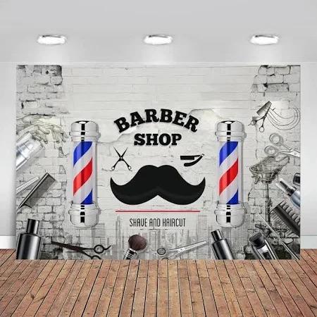 Barbershop Party Backdrop Hair Stylist Figures Photo Background Barber Salon Tools Home Party Photography Background Bar Barber Shop Decor Supplies Photography Studio Props 7x5ft YL01WH