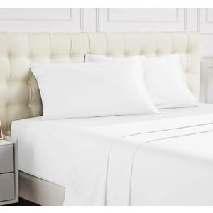 Warmstar 100% Cotton White Queen Fitted Sheet Only, 600 Thread Count Sateen Soft Breathable Queen Size Fitted Bed Sheet Deep Pocket,Fits Mattress Up to 15