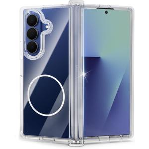 WILLONE for Samsung Galaxy Z Fold 7 Case Magnetic Clear, Hinge Protection, Shockproof, Compatible with Wireless Charging, Transparent