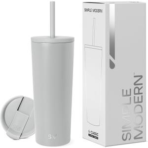 Simple Modern Insulated Tumbler with Lid and Straw | Iced Coffee Cup Reusable Stainless Steel Water Bottle Travel Mug | Gifts for Women Men Her Him | Classic Collection | 24oz | Ice Gray